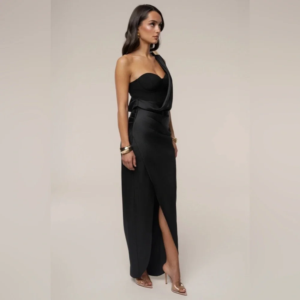 BLACK DRAPED RADIANCE Spring / Summer MAXI DRESS Size S - Picture 3 of 8